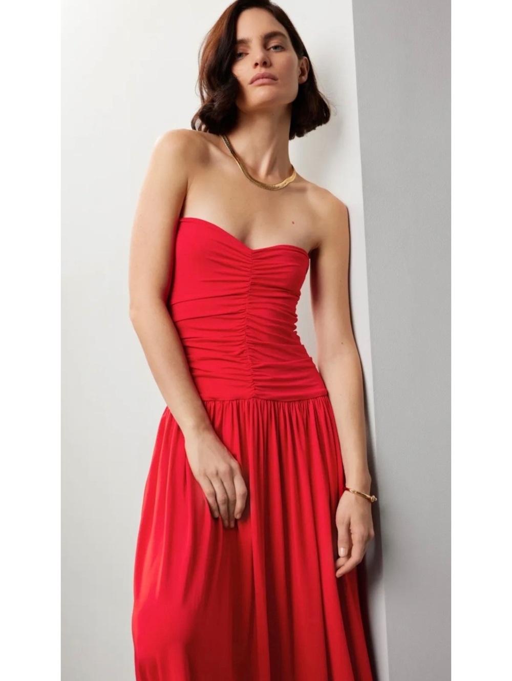 Rosetta Getty red strapless ruched red dress $460 size 12